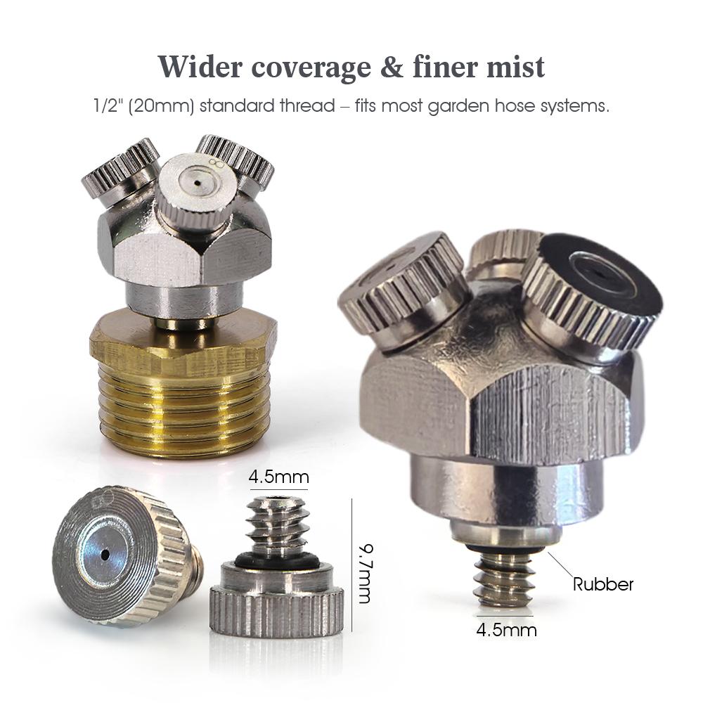 0.1-0.8mm 3-hole Fine Atomizer Misting Nozzle w/ 1/2" 20mm Brass Joint Garden Irrigation Cooling Watering Humidification Sprayer