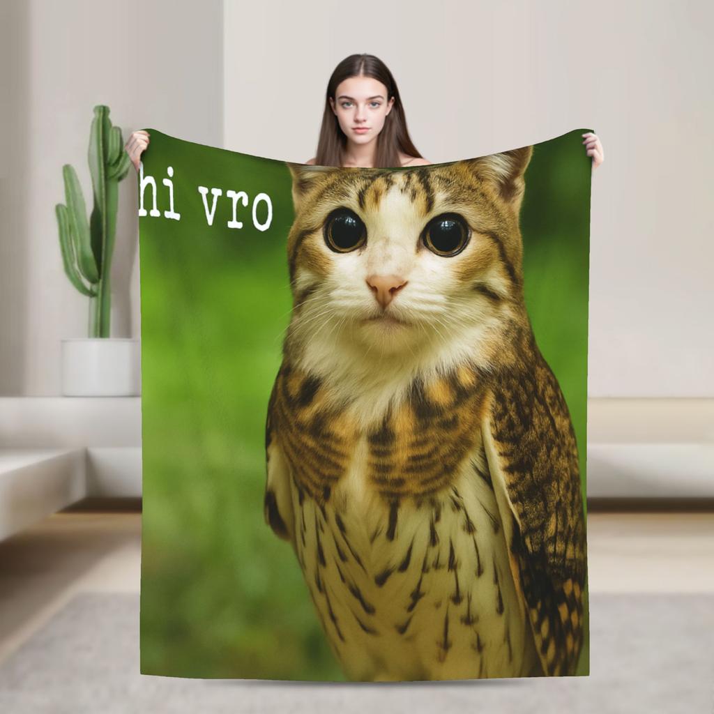 Internet Famous Meowl Cat Owl Meme Flannel Blankets Winter Soft Throw Blanket Children Outdoor Comfortable Bedspread Sofa Cover