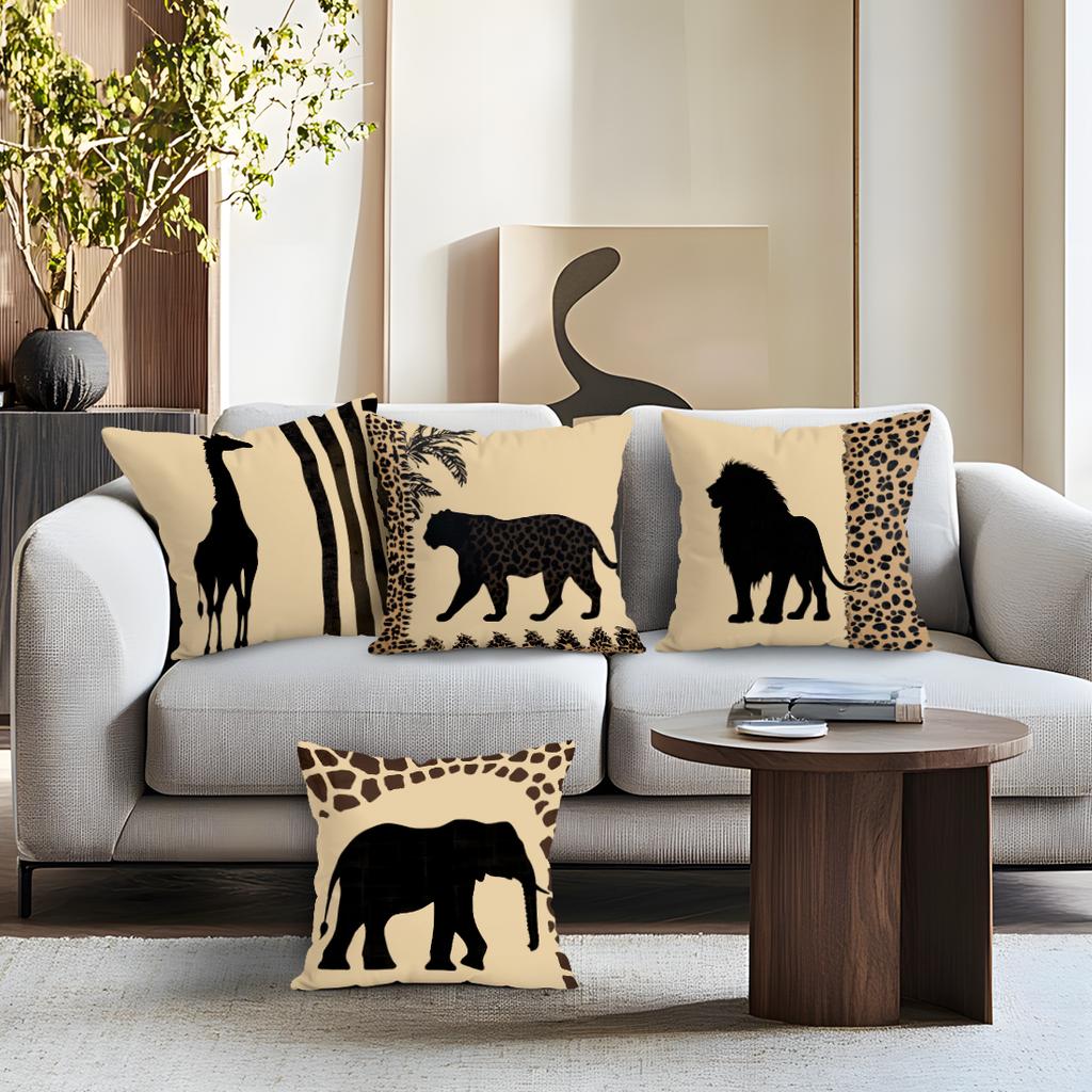 Afrikanische Graslandtier-Silhouette Kissen Kissenbezug Polyester Kissenbezug Dekokissen für Sofa Heimdekoration Kissenbezug