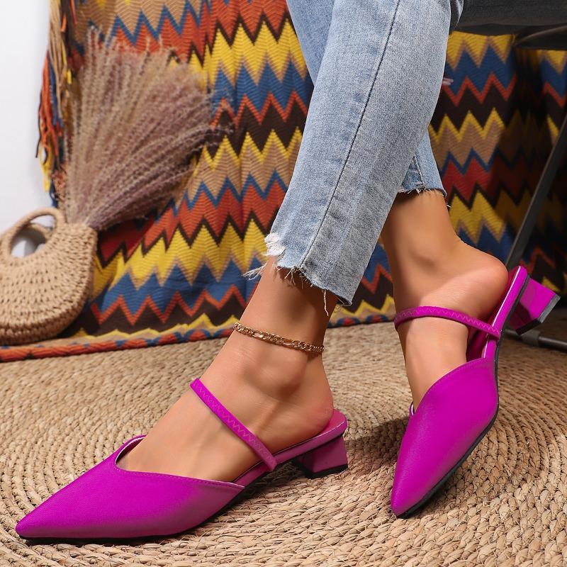 Fashion Mid Heels Women Pointed Toe Slippers Designer Elegant Shallow Mules Shoes 2025 Autumn Classical Dress Pumps Party Dress Zapatos