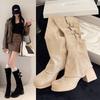 Knee-high round toe over the knee boots for women; new autumn and winter retro thick high heels thick sole high boots