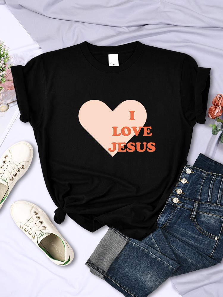 I Love Jesus Give You My Heart Printing Womens T Shirt Hip Hop Casual Street Short Sleeve Creativity Fashion Female Tee Clothing