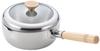 Yoshikawa Wooden Handle Saucepan with Glass Flame Stainless Made In SJ3817 Visible! 20cm, 2.3L, Lid, IH/Direct Compatible, Steel, Japan,