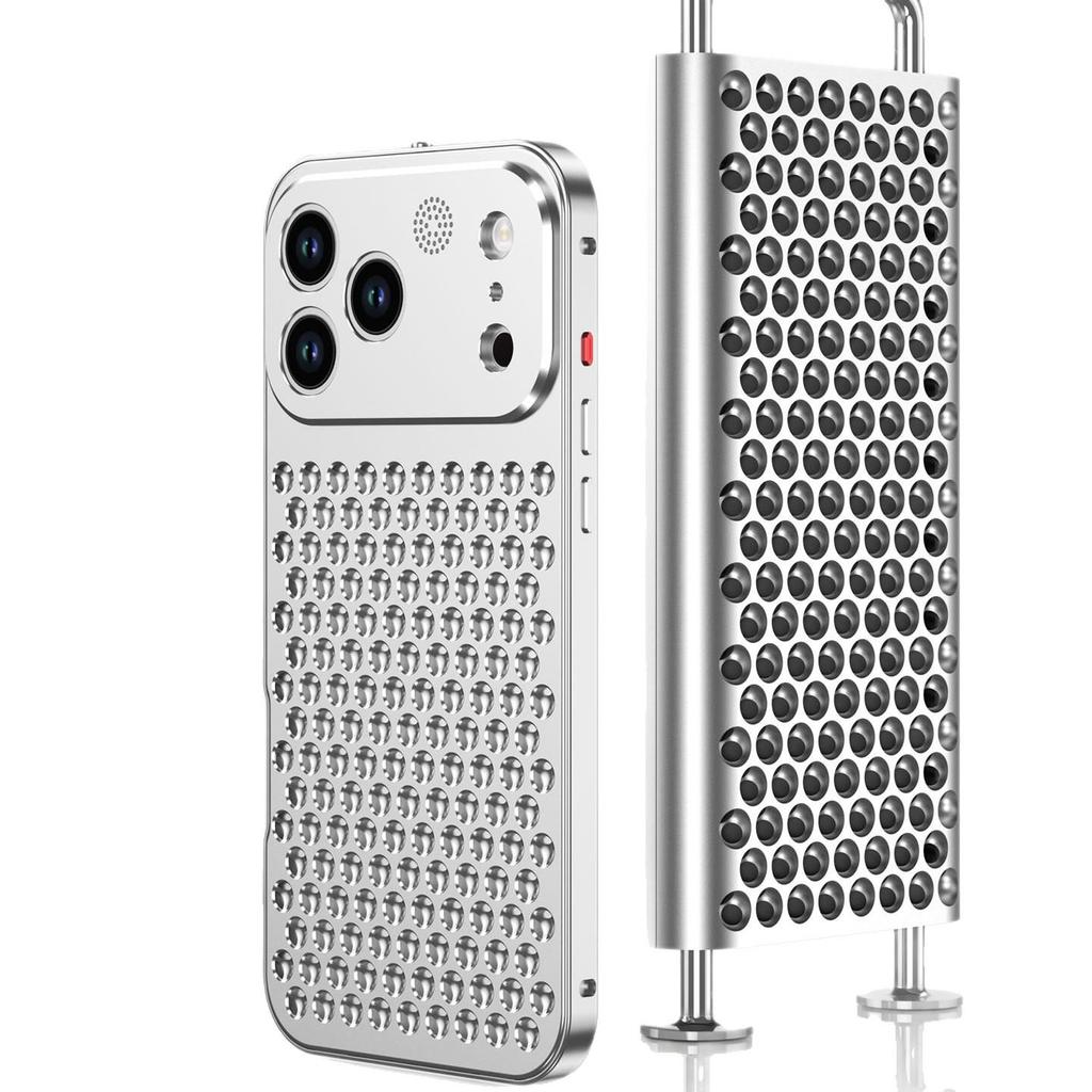Compatible Aluminum Alloy Heat Dissipation Spring Buckle Case for iPhone 17 Pro - Metallic Anti-Drop Protection.