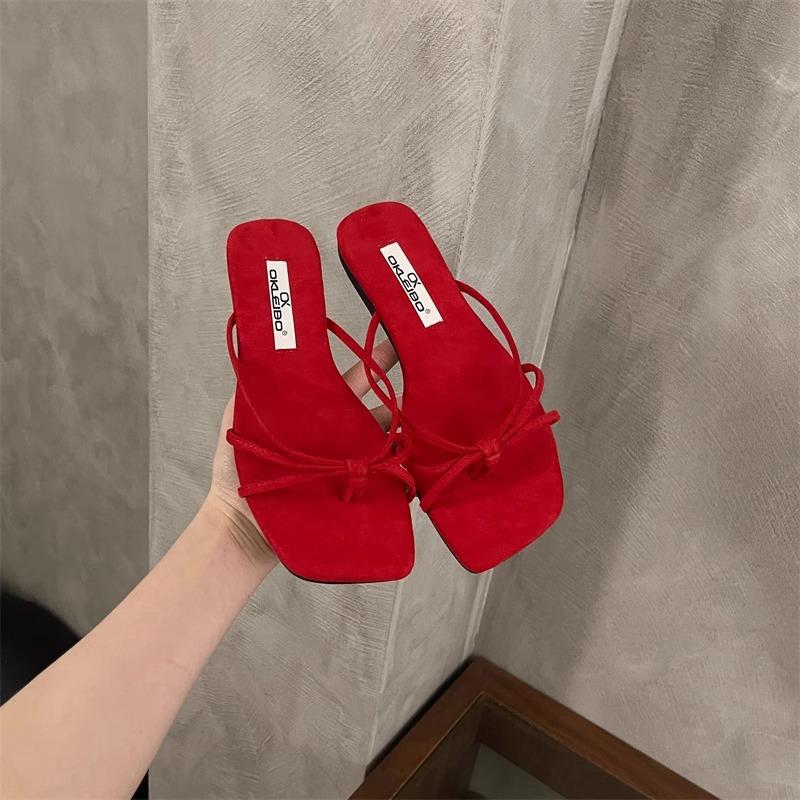 French simple toe cool slippers women's summer wear 2025 suede gentle evening wind beach thin flip-flops