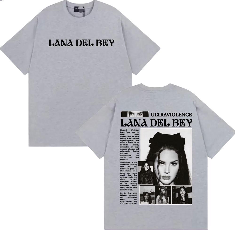 Lana Del Rey Ultraviolence Tour Collage Album T-Shirt 2026 Sommer Unisex Damen Luxus Mode Lässig Baumwolle Übergroßes T-Shirt