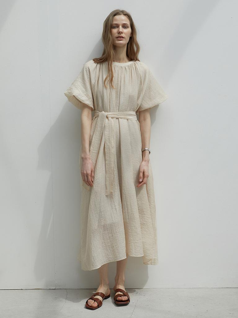 Mommet Marie Puff Maxi Dress Pink Beige