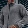 Winter Thickened Plush Jacket Men Stand Collar Long Sleeve Solid Color Coat with Pockets Zipper Closure Outwear