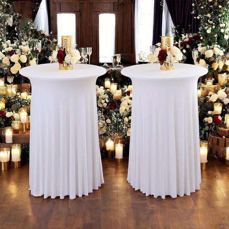 1Pcs Round Spandex Cocktail Tablecloths with Skirt Table Cover  Stretch Tablecloth Skirt For Table Bar Wedding Party Banquet