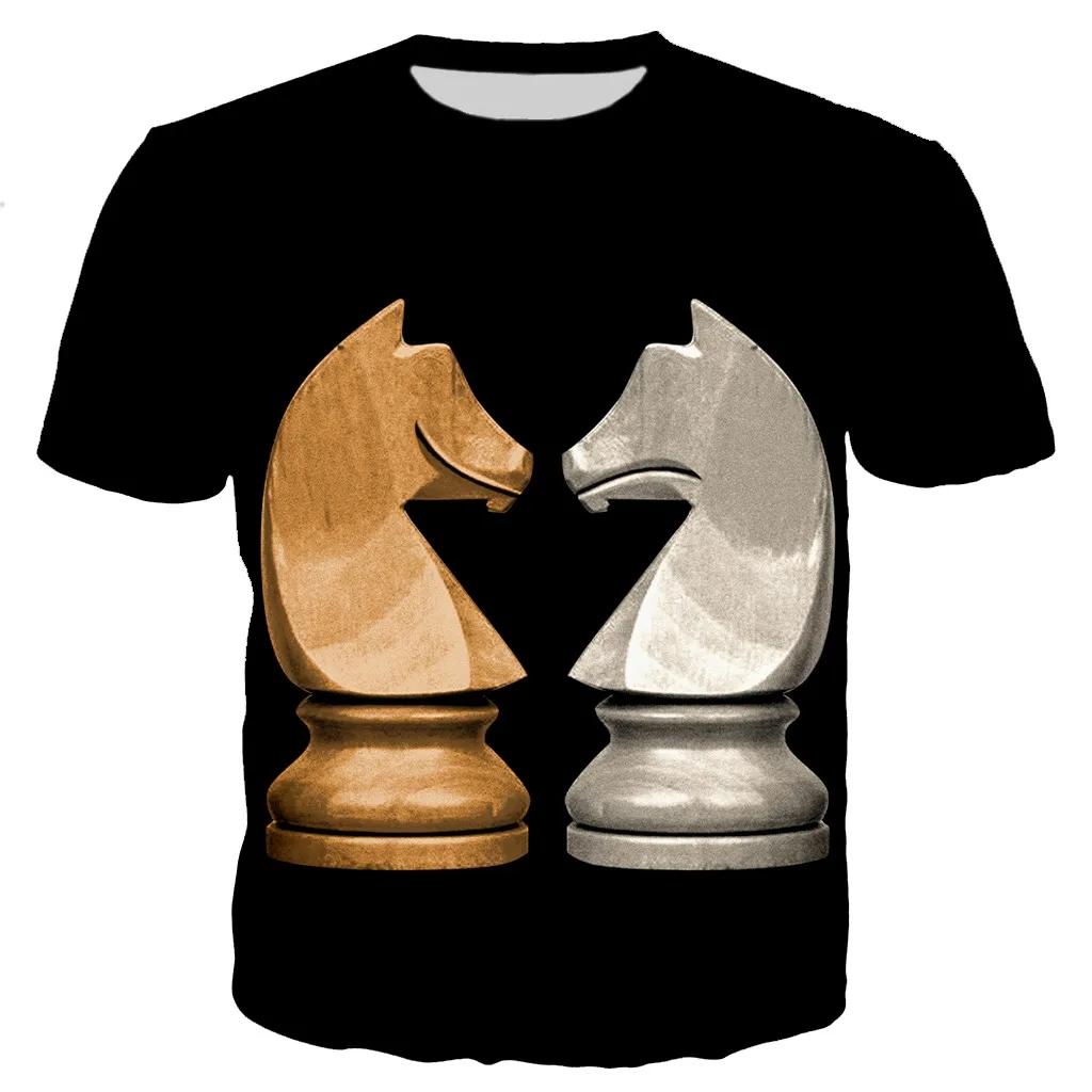 New Design Chess Graphics T-shirt Summer Leisure Fashion Men T-Shirts 3D Print Hip Hop Tees Round Neck Short Sleeve Street Tops