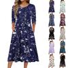 3/4 Mouw Damesjurk Casual Flowy A-lijn Midi T-shirtjurken met Zakken Ronde Hals Vocation Boho Strand Zomerjurk