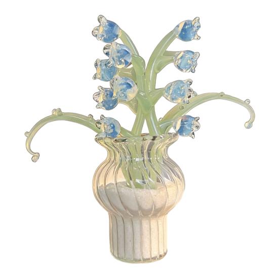 Mini Glass Flower Figurine Hand Blown Small Faux Crystal Carnation/Lily/Peony Flower Bouquet In Vase for Mother's Day Birthday Table Centerpiece