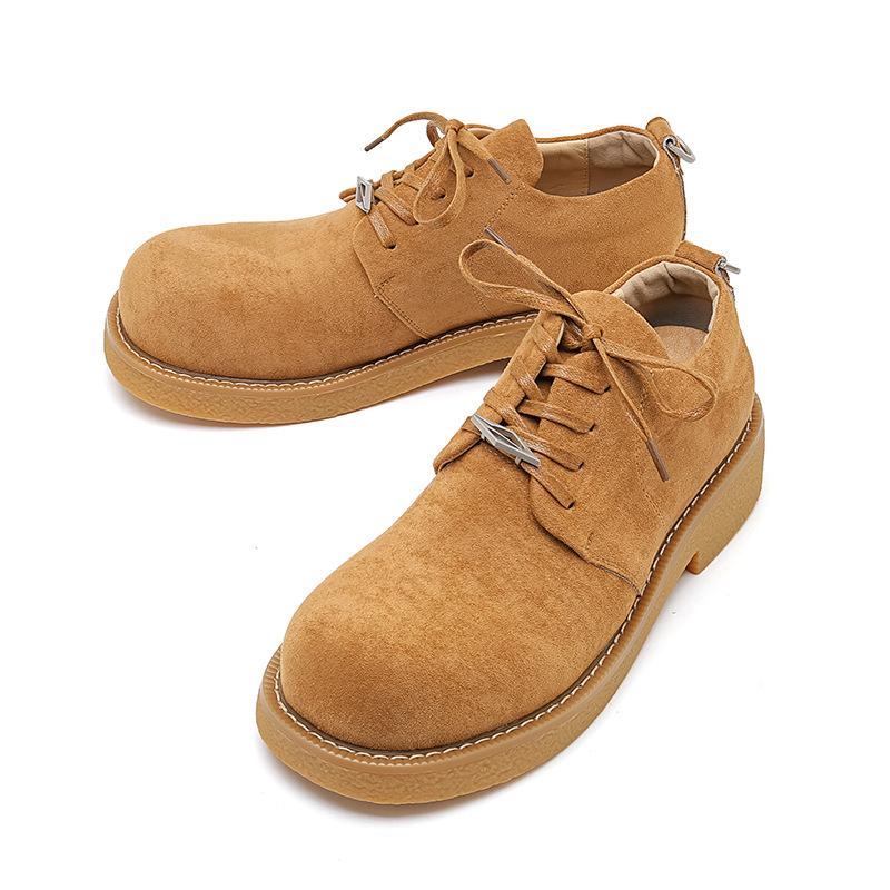 2024 new big head shoes men's platform heightening Martin boots retro tooling short boots casual leather shoes 14433-R