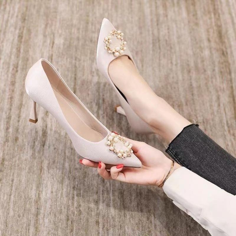New Woman Pumps On Heeled Diamond High Heels Rhinestone Pointed Toe Pearl with Crystals Shoes for Women Footwear