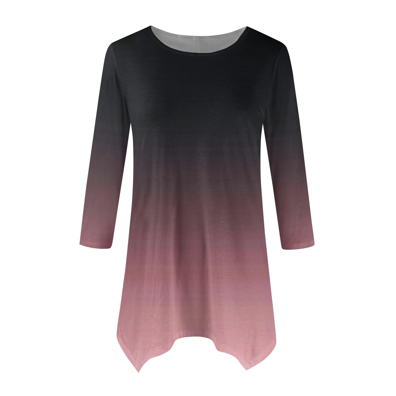 

Женская мода повседневная рубашка с круглым вырезом и постепенным принтом, рукавами семь точек, свободный удобный топ с поясом M розовый