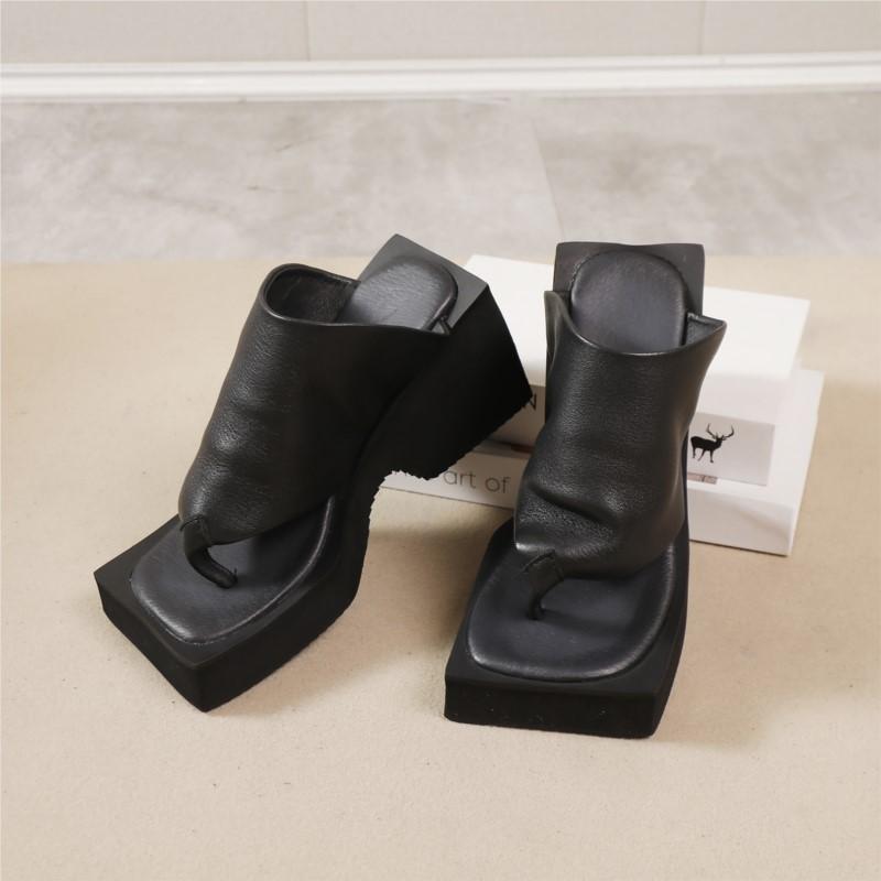 Fashion GKTINOO 2025 Summer New Flip Flops Slippers Fashion Genuine Leather Thick Bottom High Heels Women's Wedges Shoes