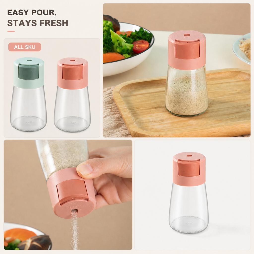 Press-Type Salt Control Bottle Kitchen Measuring Seasoning Jar Household Spice Container Airtight Moisture-Proof Storage Organizer