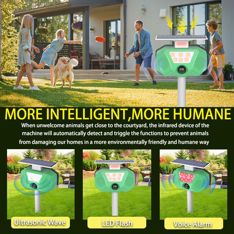 Ultrasonic Solar Animal Repeller with LED Strobe - Effective Against Cats, Birds, Mice, and Mosquitoes