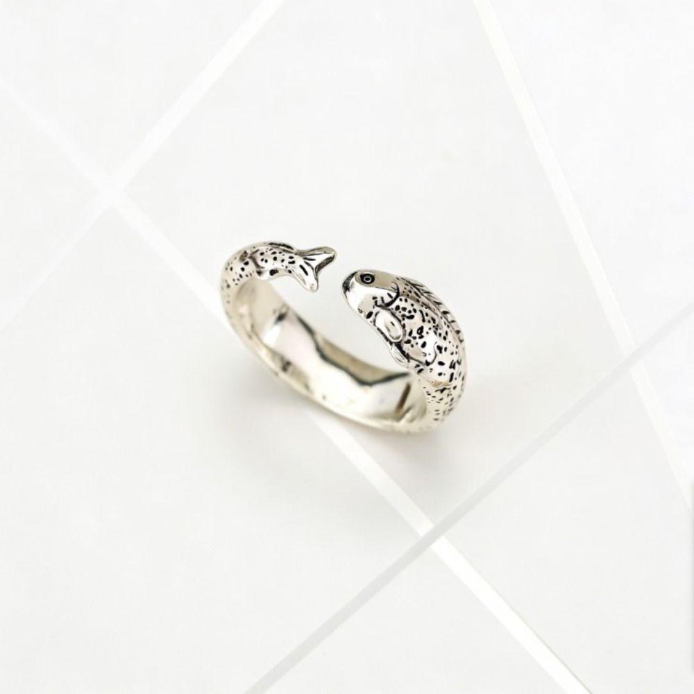 Bohemian Simple Fish Shaped Ring Distressed Gold Vintage Adjustable Ring Alloy Silver Retro Open Ring Unisex