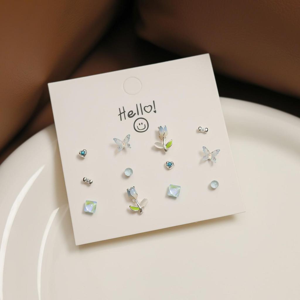 2024 New Blue Tone Silver Stud Earrings for Women