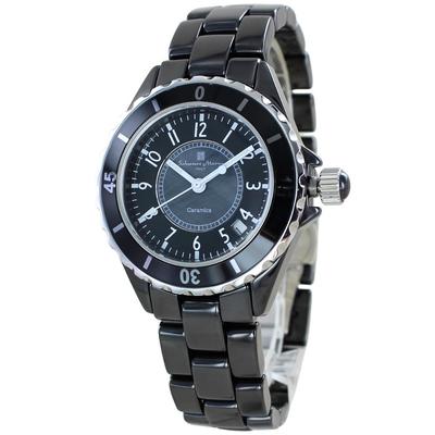 Ceramic Quartz Watch SM23103 Men's Arabic Numeral Dial Black Ceramic Case & Strap with Shopping Bag