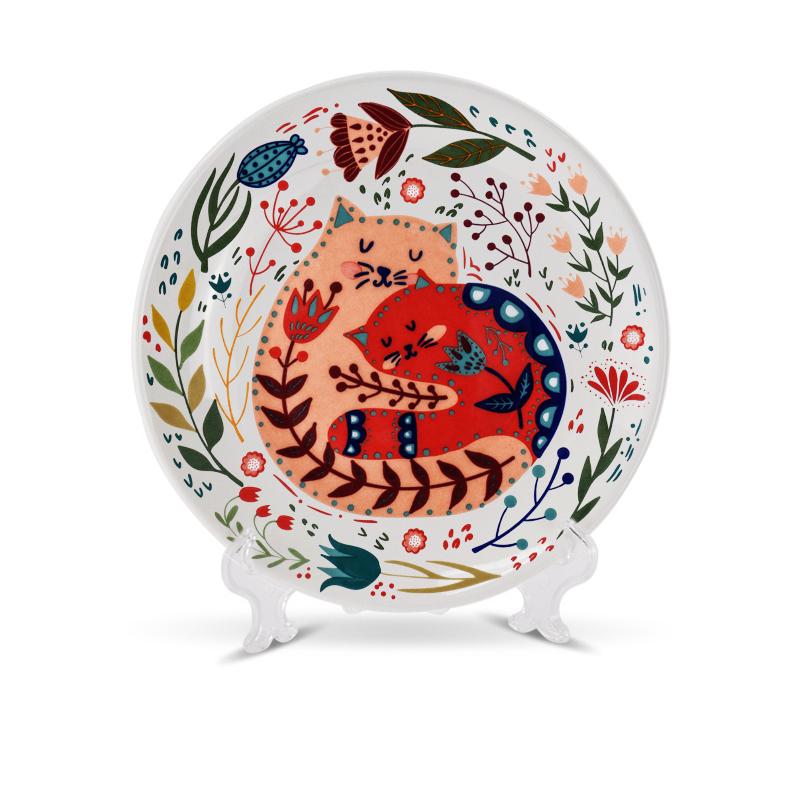 Keramik-Essteller, handbemalt, japanischer Cartoon-Katzenteller, kreativ, farbenfroh, für den Haushalt, Geschirr, Geschirr, Wohnkultur