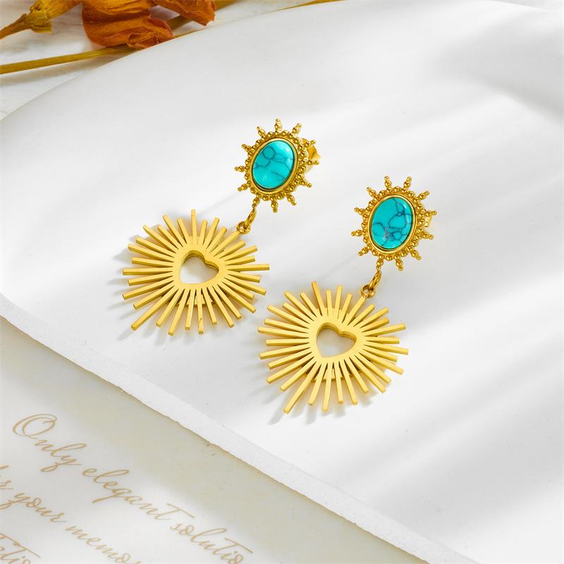 gold turquoise sunburst drop earrings for women