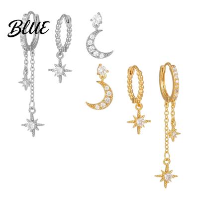 Stacking Hoop Earrings 3 Pairs Women Moon And Star Shape