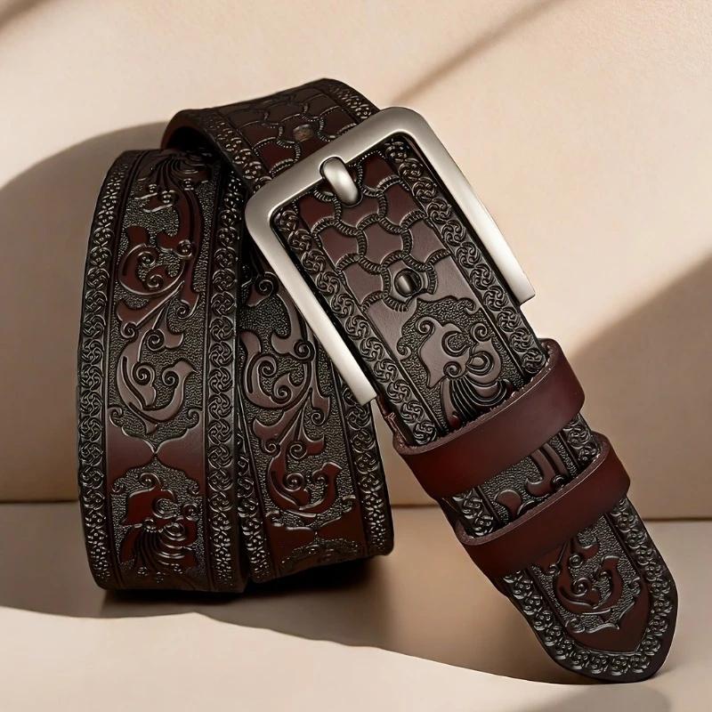 New Genuine Leather Men's Retro Western Style Fashionable Alloy Buckle Belt Men's High-end Luxury Brand Jeans Belt Women