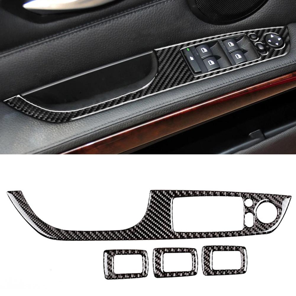 4PCS Car Window Switch Lift Panel Button Frame Cover Trim Decorative Stickers Interior Accessories For BMW E90 3 Series 2005-12