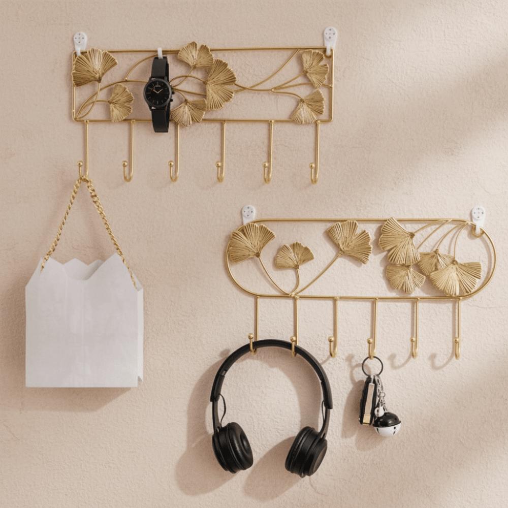 Golden Metal Coat Hooks Iron Art Coat Hanger Multipurpose Key Holder  Living Room