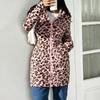 Women's Leopard Print Hooded Long Coat Casual Winter Outerwear for Everyday Wear