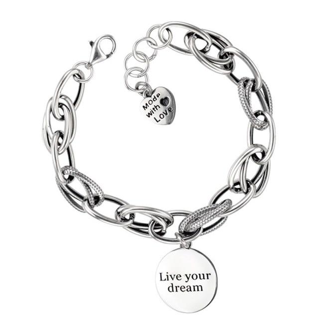 Xiyanike Silver Plated Korean Love Pendant Bracelet Retro Thai Silver Thick Chain Round Letter Bracelet Female Jewelry