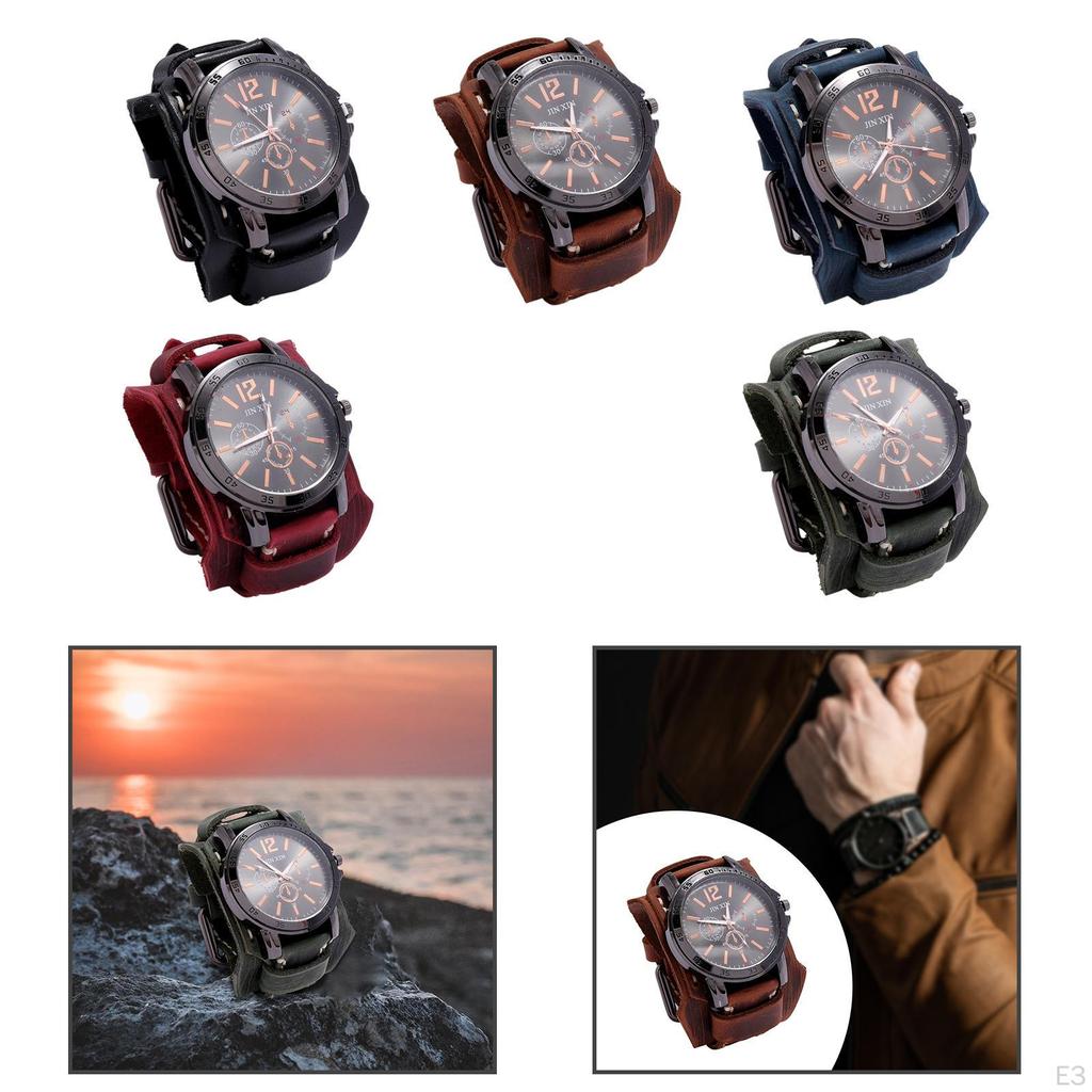Men Wrist Watch Hip Hop Fashion Round Dial Leather Bracelet Male Wristwatch for Wedding