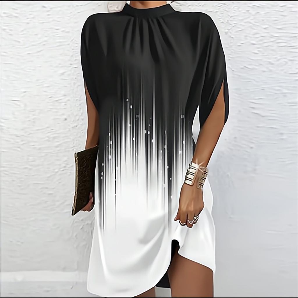 Women’s Loose Fit Batwing Sleeve Crew Neck Dress Soft Fabric Relaxed Silhouette Casual Style Above Knee Length Comfortable