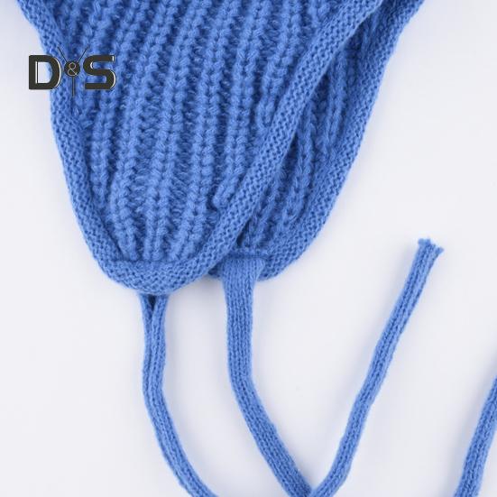 Унисекс зимняя шапка вязаная толстая теплая ветрозащитная однотонная защитная шапочка — фото 12