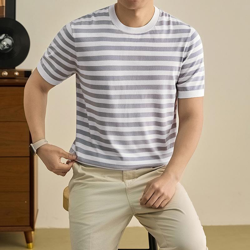 Summer Middle-Aged & Young Comfortable Casual Men s Short Sleeve Wind Striped Short Sleeve L