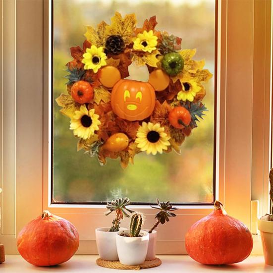 

Pumpkin Fall Wreath Front Door Artificial Sunflower Maple Leaf Garland Handcrafted Pumpkin Rattan Decor for Autumn Harvest Decoration A