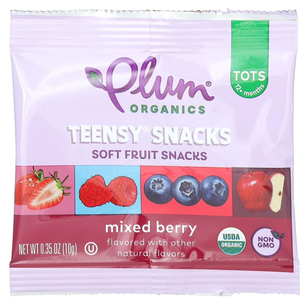 Plum Organics Teeny Snacks, Soft Fruit Snacks, Toots for Ages 12+, Mixed Berries, 5 Packs, 10 G (0.35 Oz) Each