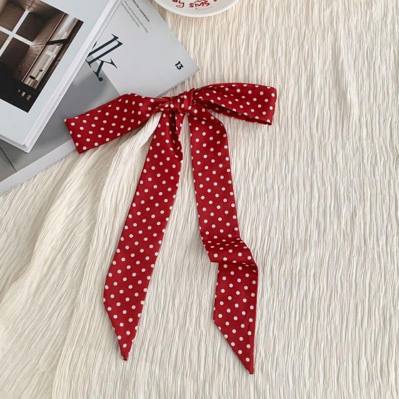 Silk scarf long strip new polka dot blue silk scarf neck scarf multi-purpose headscarf headband hair tie bag streamer belt belt
