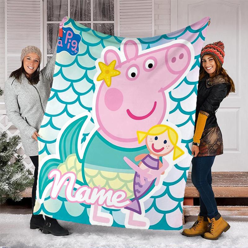Personalized Custom Name Blanket - Peppa Pig Print Design,Blanket for Sofa,Bed,Travel,Camping - Soft and Warm, Great Gift