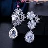 Ej0108 Flower Water Drop Earrings Shine 3A Zircon Ear Clips Bridal Banquet Dress Accessories