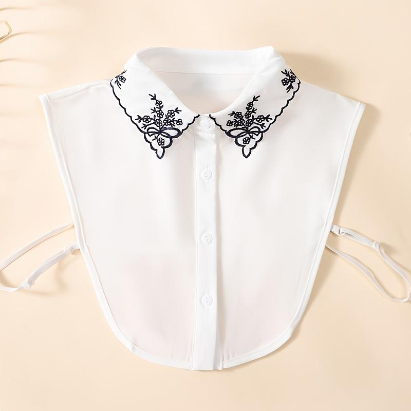 Women's Versatile Embroidered White Fake Collar for Sweaters - Decorative Spring, Autumn & Winter