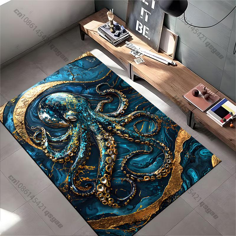 Majestic underwater octopus art carpet Yoga living room room decor children's crawling mat doormat area rug games mat