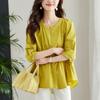 New Summer Pure Cotton Shirt Asymmetric Commuter Pleated White Shirt Women's Quarter-sleeved Top