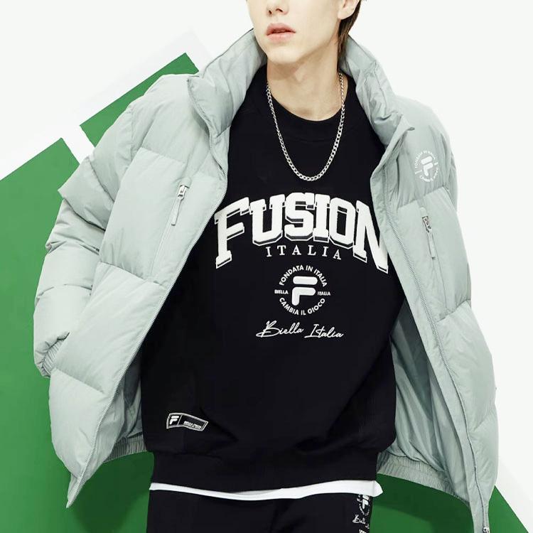 Fila Fusion Letter Zipper Stand Collar Long Sleeve Warm Windproof Puffer Jacket Men outerwear Gray T11M345905F-GY