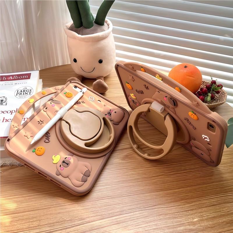 Case For iPad Pro 11 10.5 10.2 8th 7th 9.7 Air 11 4 3 2 1 Mini6 5 4 3 2 1 M3 A16 Cute Cartoon Capybara Silicone Tablet Protective Case