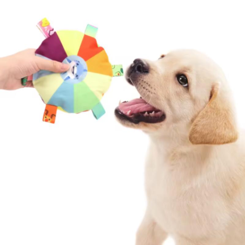 Cartoon Rainbow Dog Plush Toy for Puppy Sounding Plush Bell Wear-Bite Resistant Teething Chew Toy Fun Durable Pet Chew Accessory