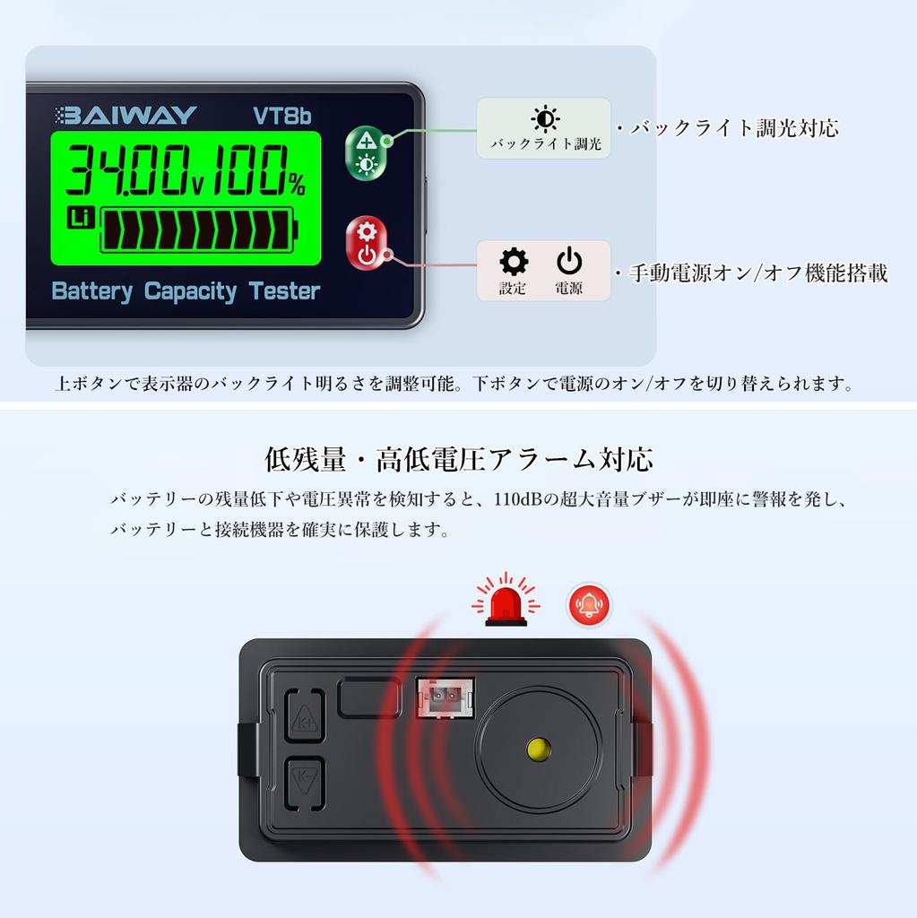 Kolemz Battery Monitor Voltage/Coulometer 8-120V for Cars and Motorcycles Wide