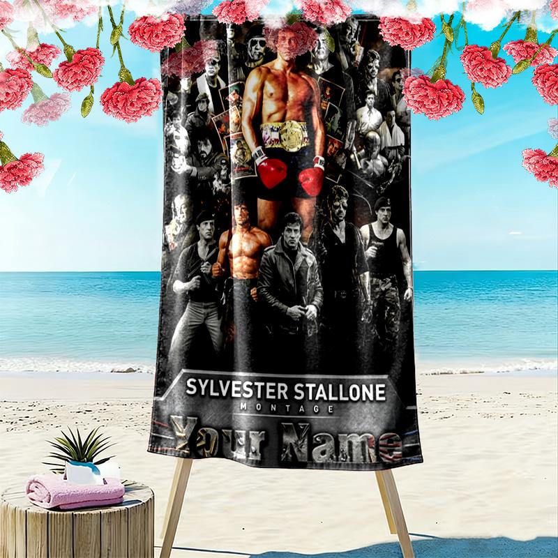 Name Custom Rocky Balboa Print Beach Towel, Large Soft Quick Dry Towel for Beach Camping Swimming